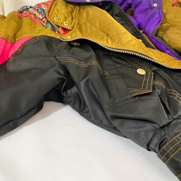NEVICA VIRAGE SPORT VINTAGE 80S BLACK COLORFUL COMBO ZIP UP WAXED APRES SKI COAT - Picture 8 of 12